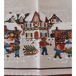 Vintage Germany Printed Cotton Tablecloth Christmas Houses Trees 29"
